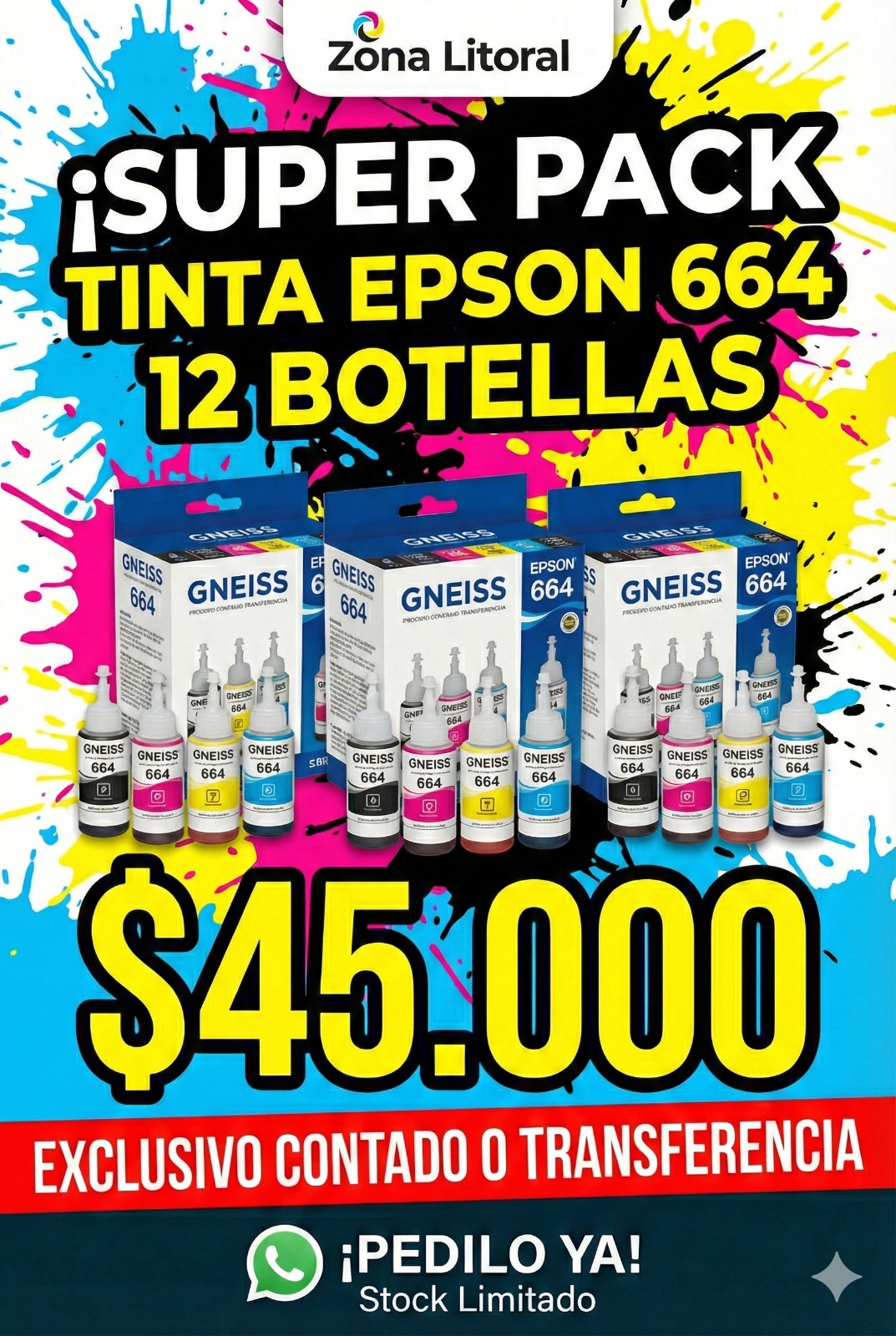 COMBO TINTAS GNEISS EPSONB664 X12